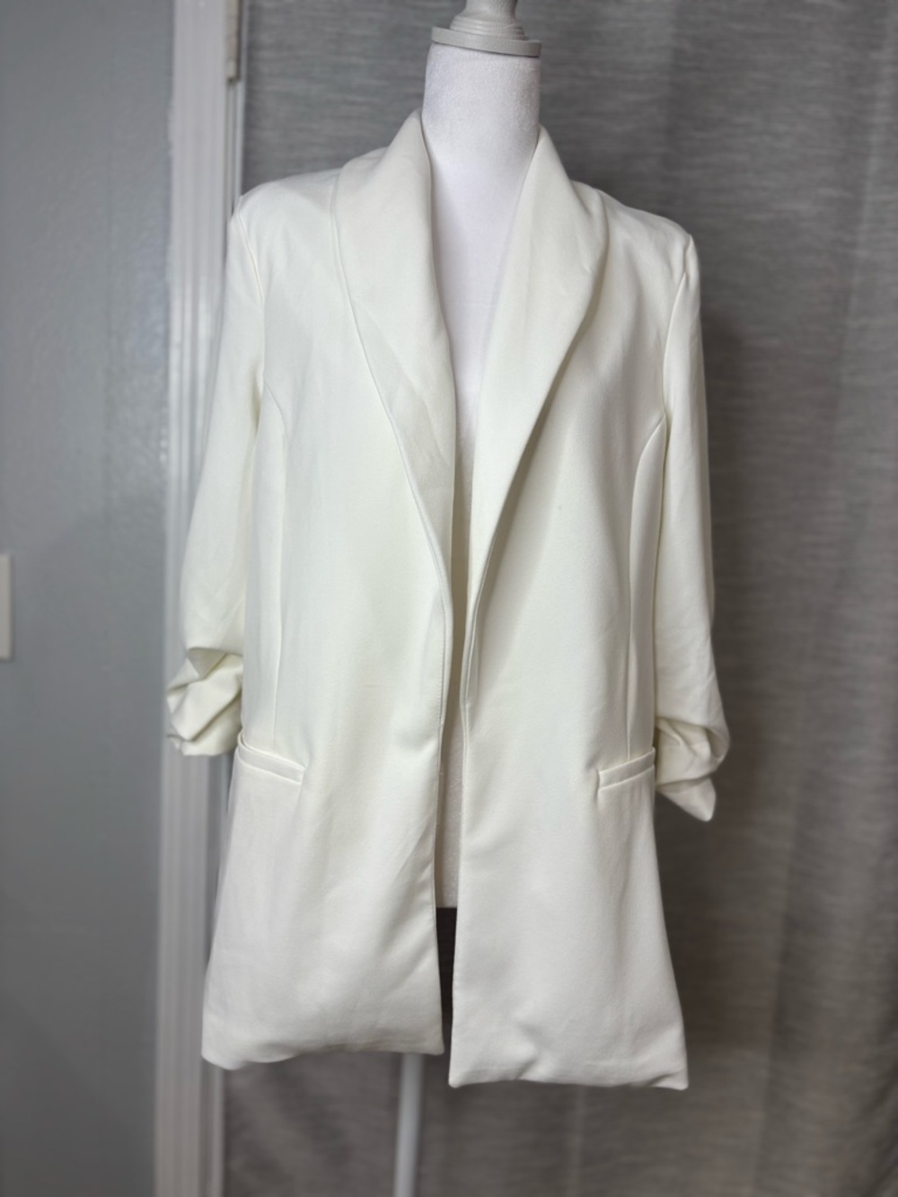 Ivory Open-Front Long Blazer Jacket